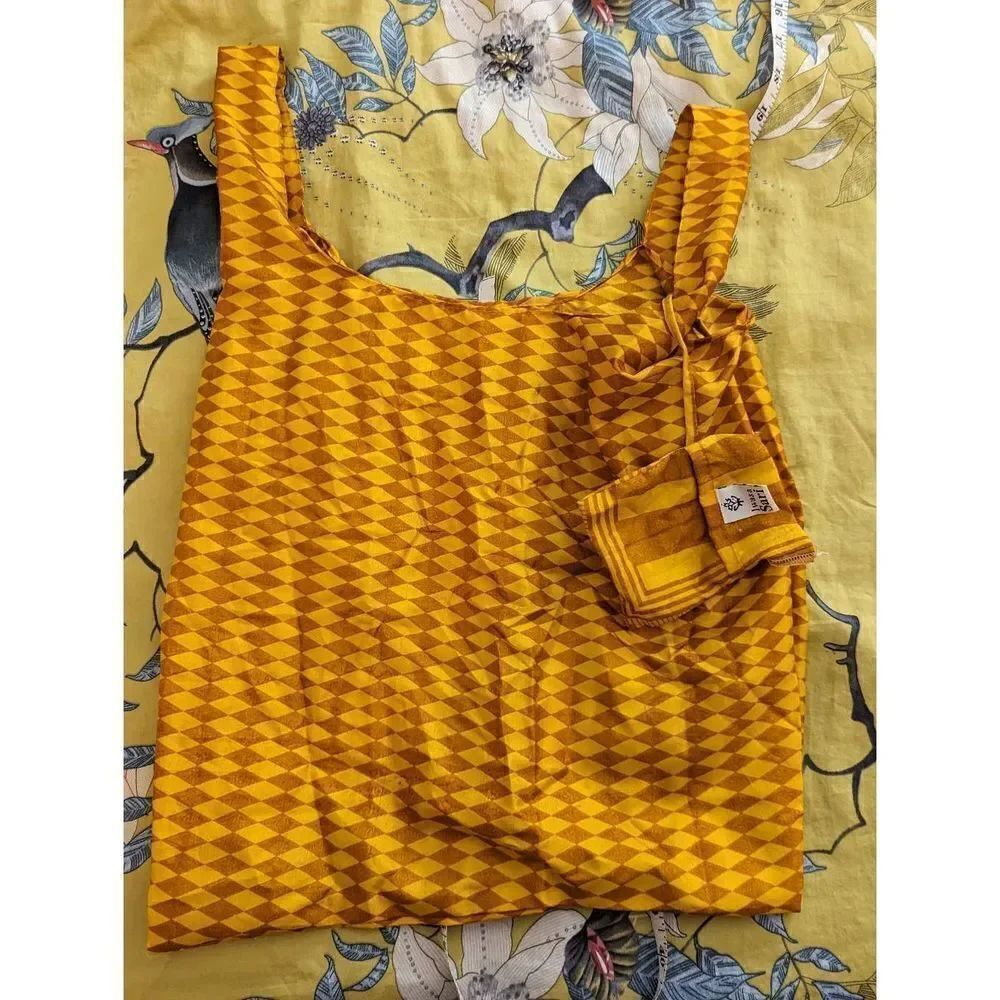 Sari silk packable bag gold and yellow silk